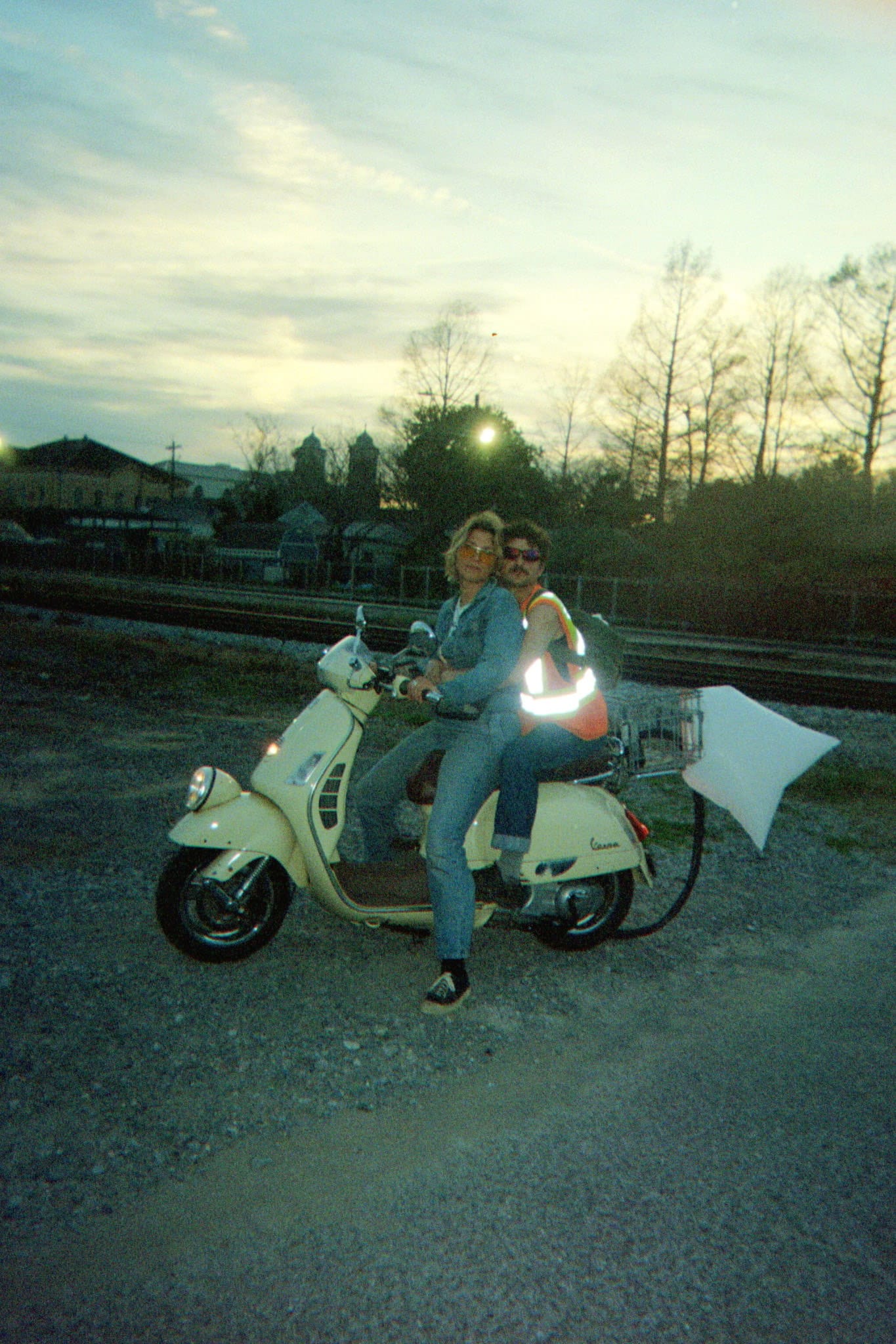 T.A.C.K.’s Stella and Roach on a motor scooter in 2024, photo by Macy Franko
