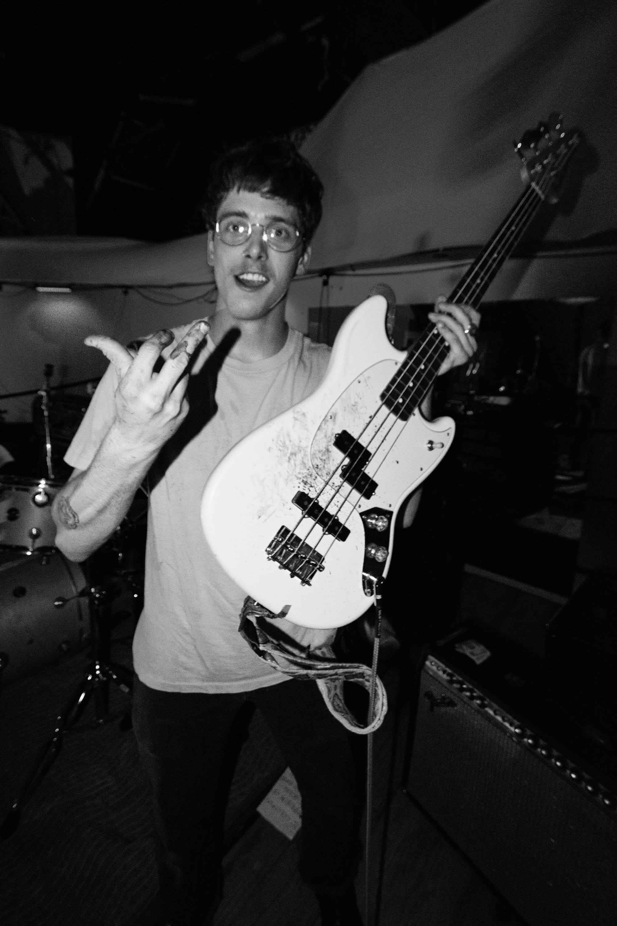 Nathan McVeigh dons a finger injury at a show they played inside a wrestling ring; photo courtesy the band