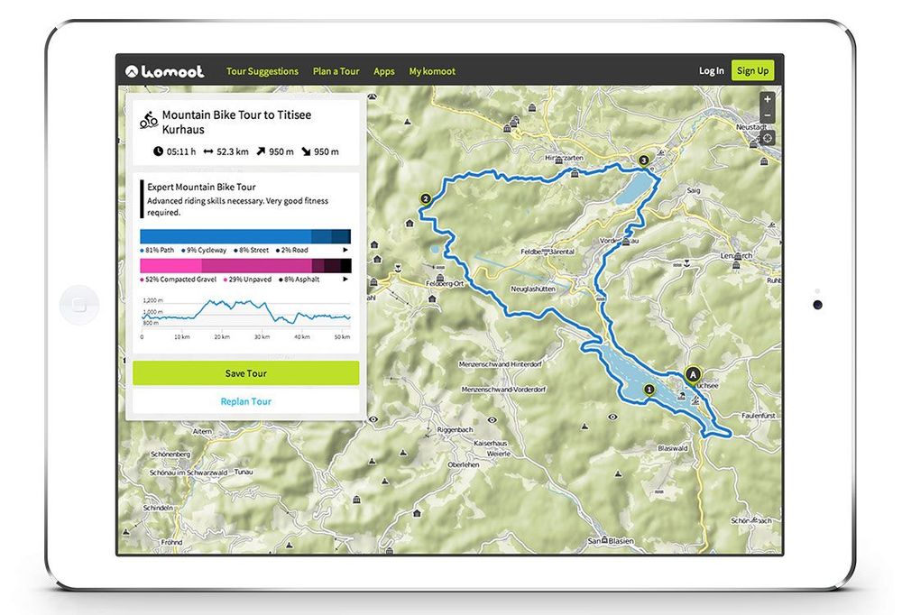 Komoot app on iPad