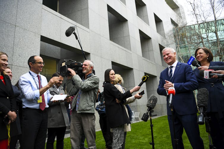 Journalists at Michael McCormack's farewell press conference as Nationals leader.
