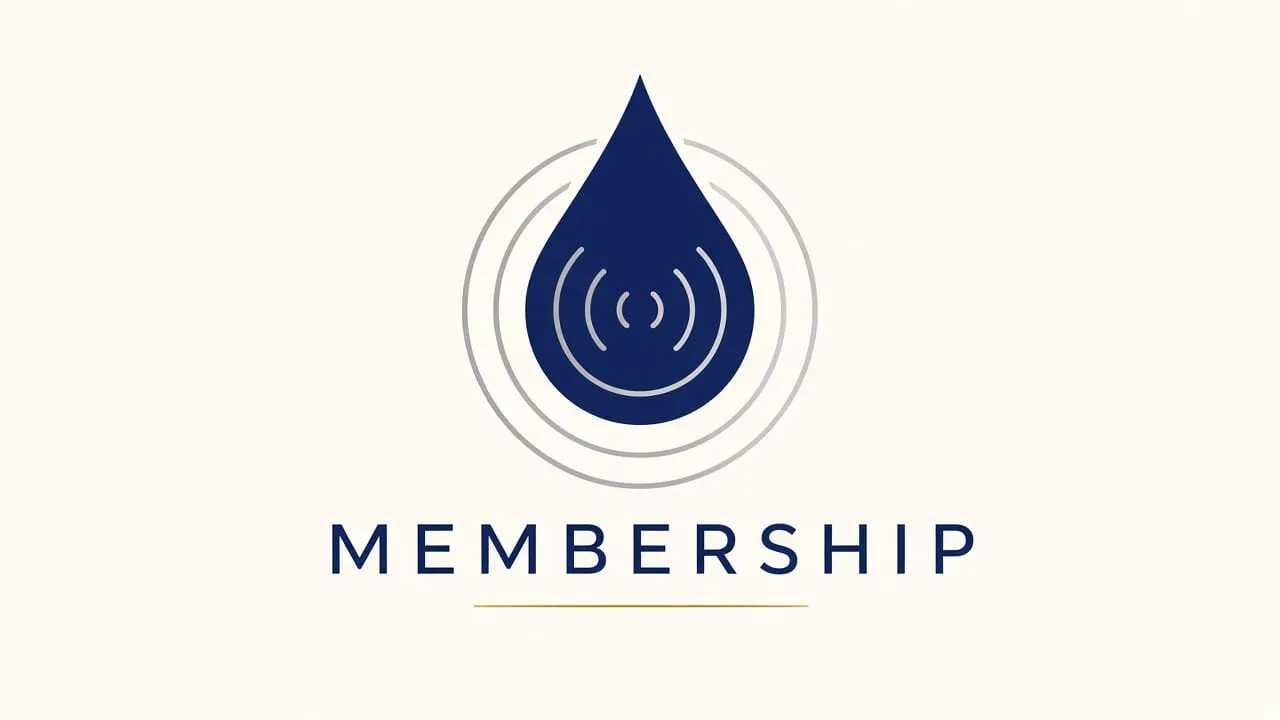 The Good Oil membership series plate: navy oil-droplet mark, gold rule, and MEMBERSHIP on a cream field