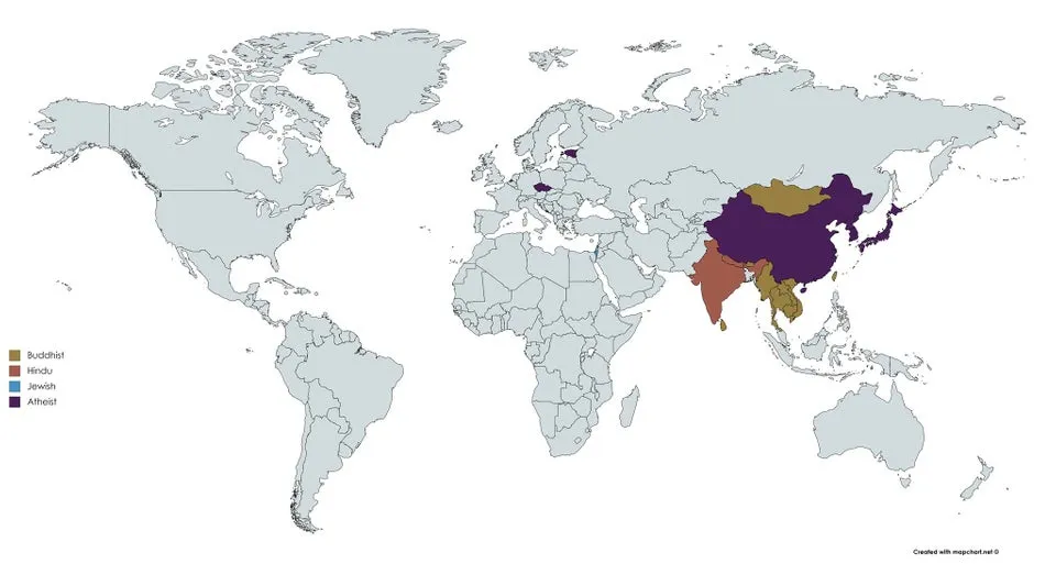 Map of the Day: Countries Where Christianity or Islam Are Not the Majority