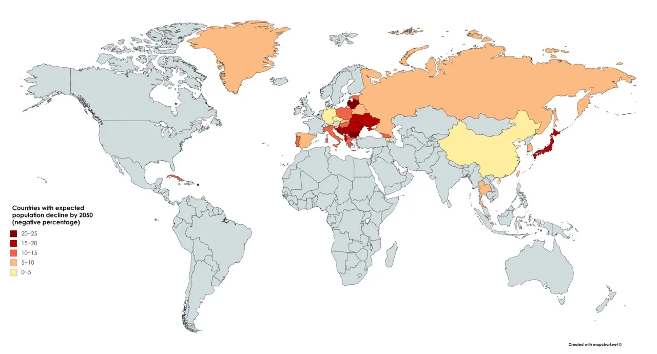 Map of the Day: Countries with Expected Population Decline by 2050.