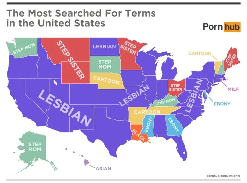Map of the Day: The Most Searched for Terms on Porn Hub in the US