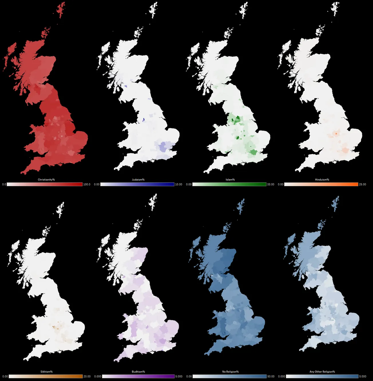 Map of the Day: Religions of Great Britain from the 2011 Census.