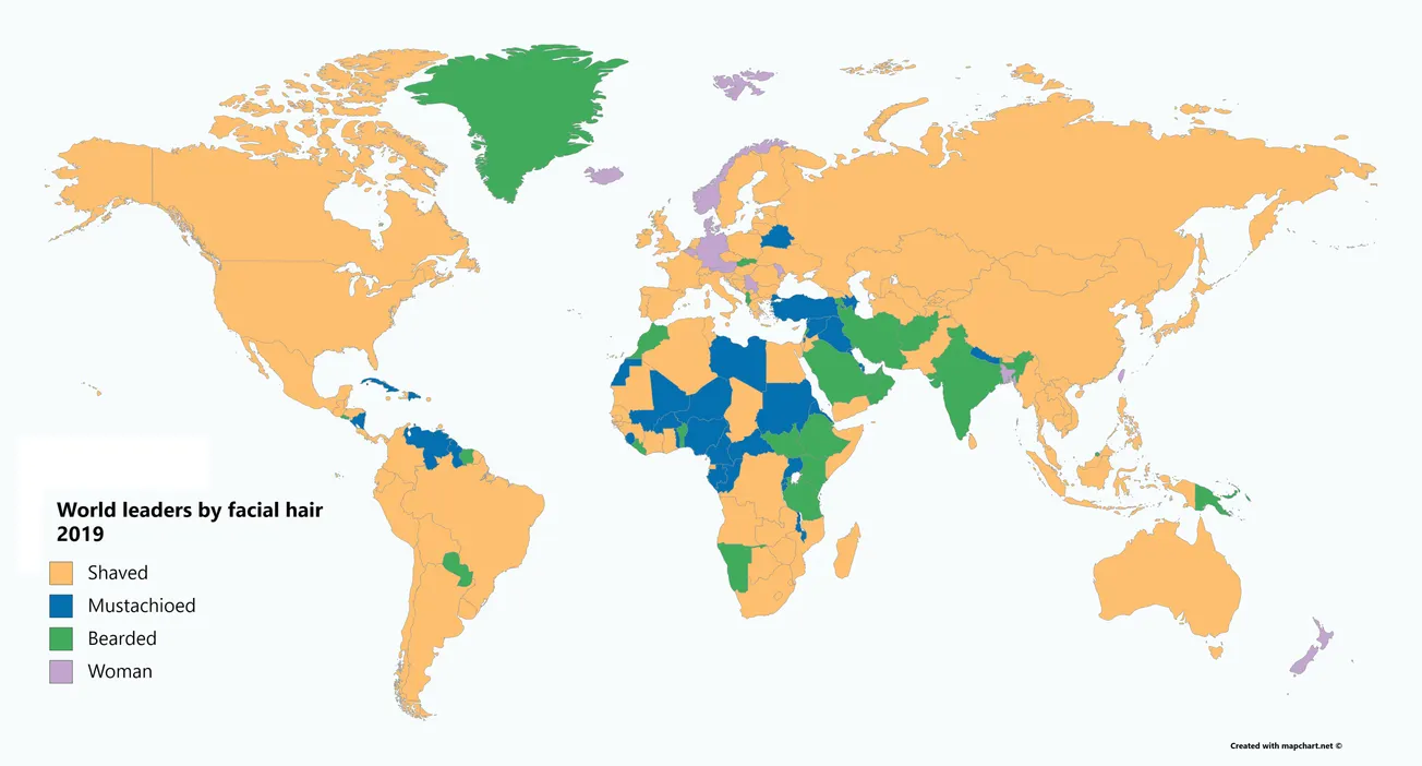 Map of the Day: World Leaders by Facial Hair 2019