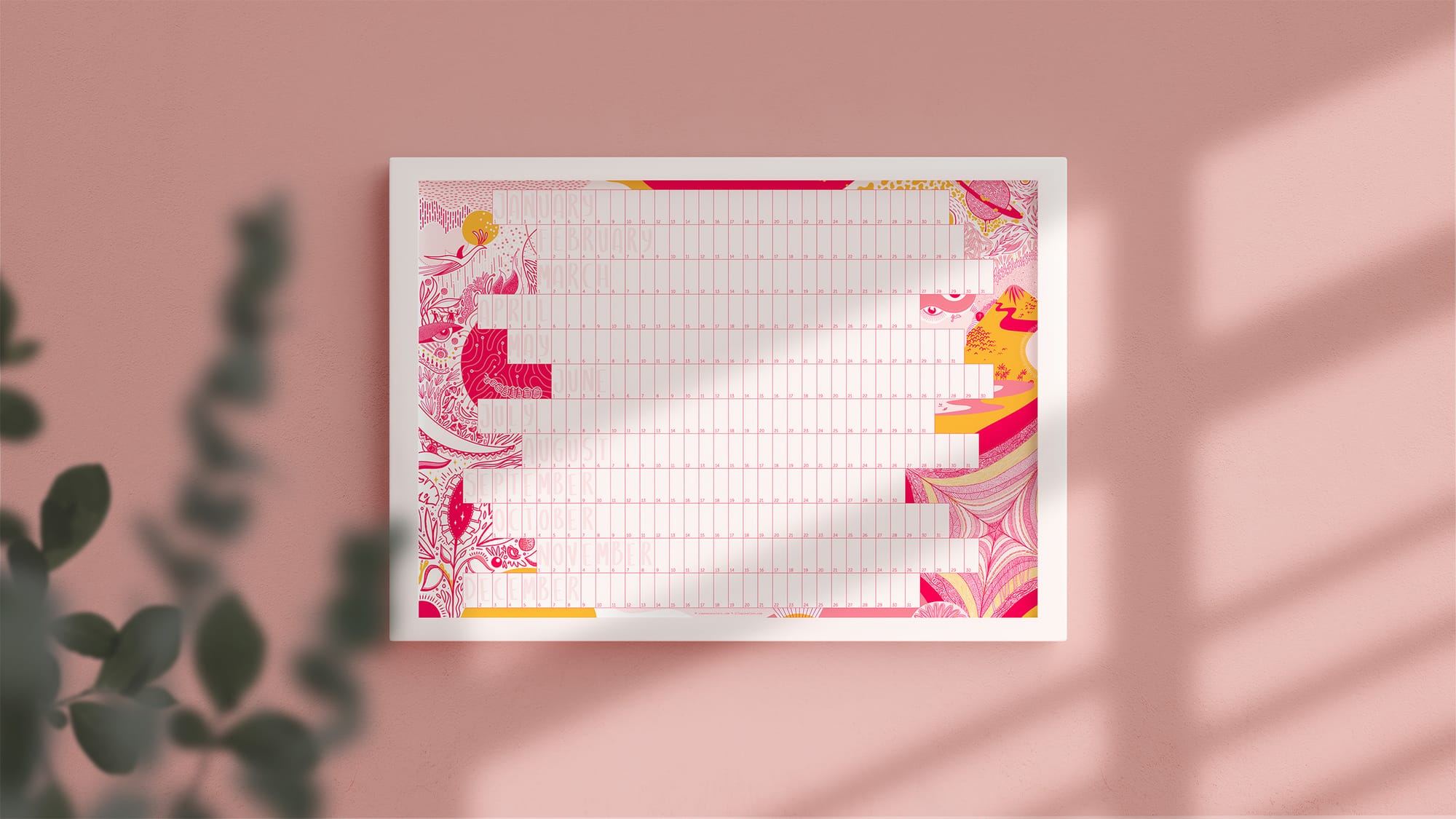 Framed illustrated forever calendar.