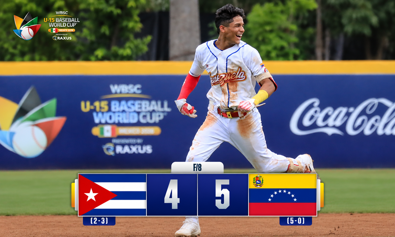 Venezuela deja al campo a Cuba 5-4 en ocho entradas, para cerrar la ronda de ubicación del Mundial Sub-15