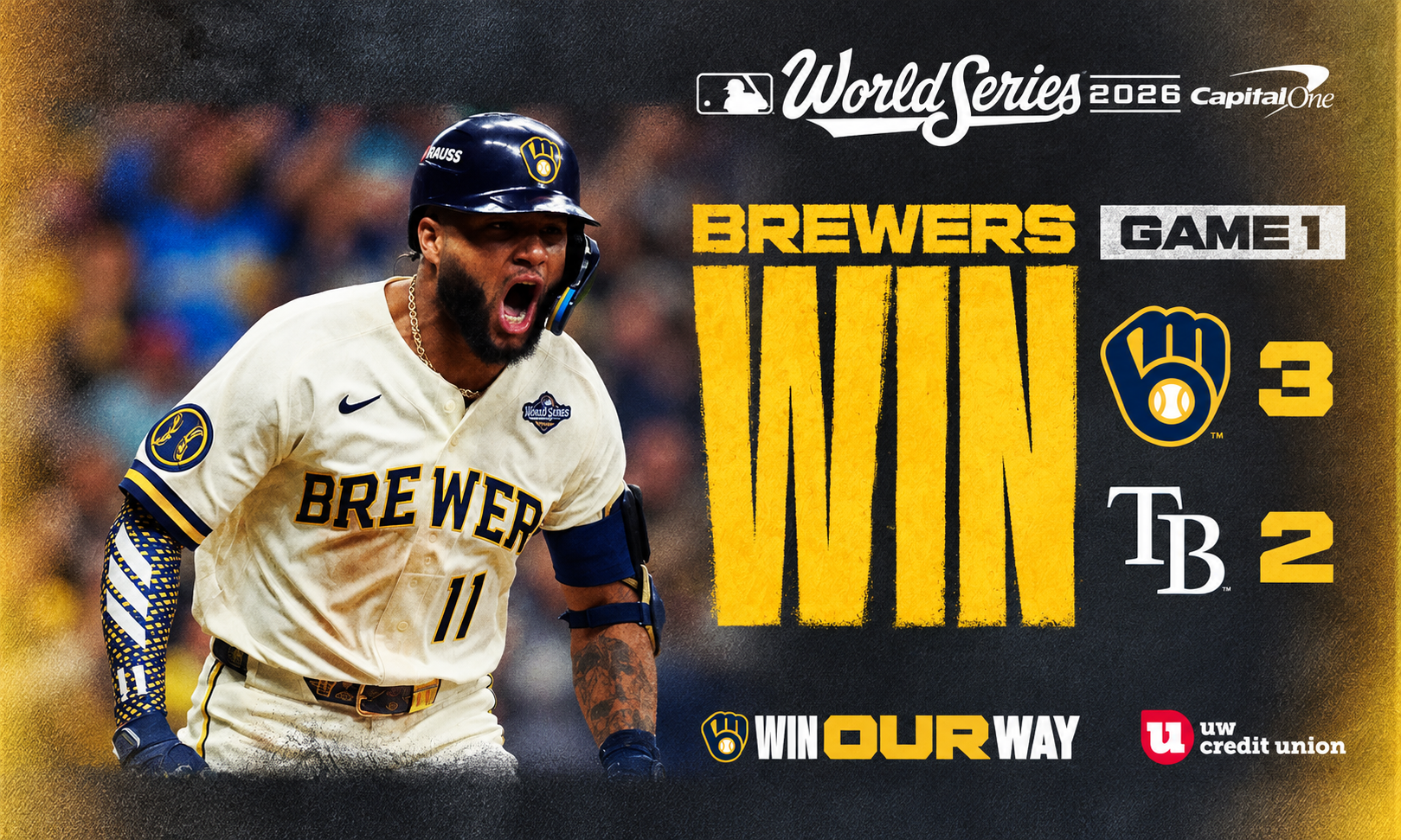 Serie Mundial 2026 | Brewers resisten repunte de los Rays y se llevan el Juego 1 de la serie