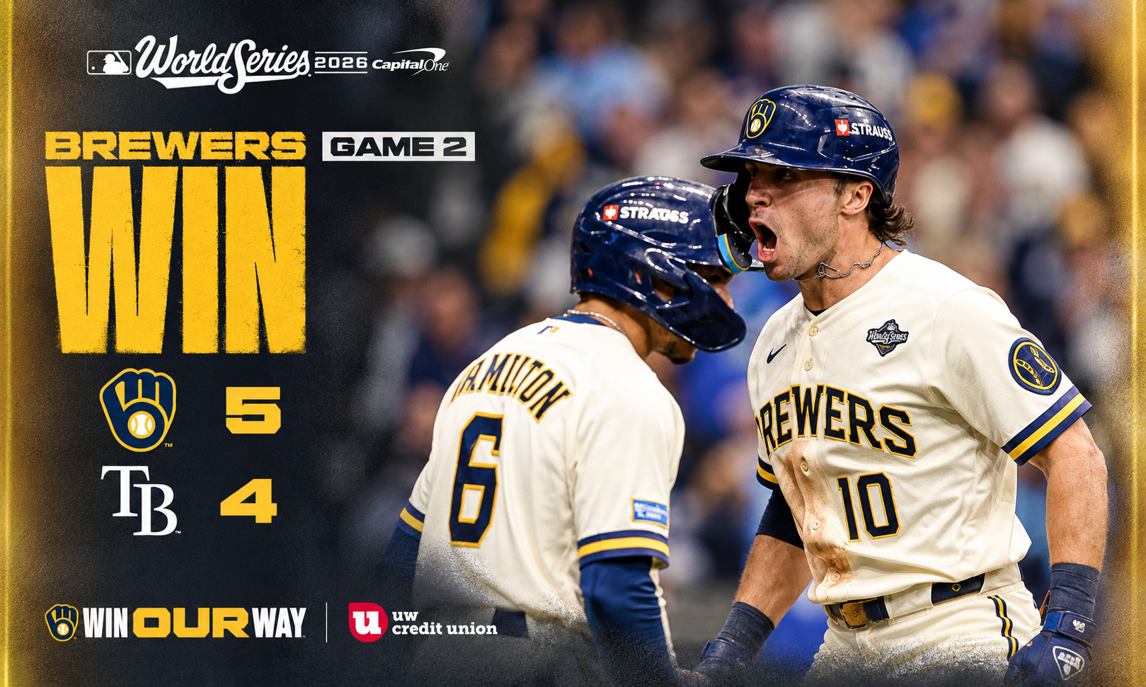 Serie Mundial 2026 | Rays desperdician ventaja temprana y Brewers colocan la serie 2-0