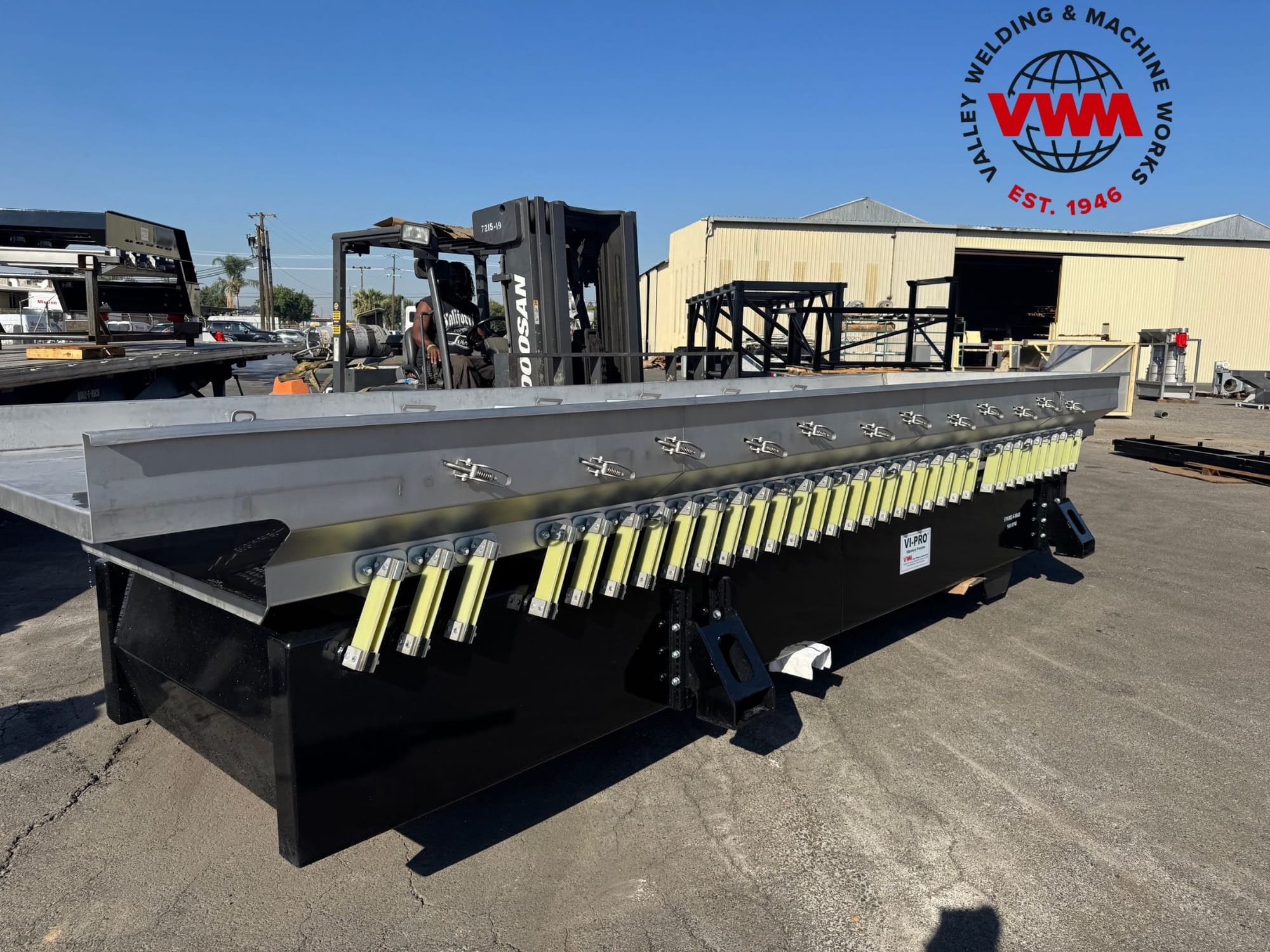 Vi-Pro vibratory sizer with patented quick-clamp screens and heavy-duty steel frame ready for shipment