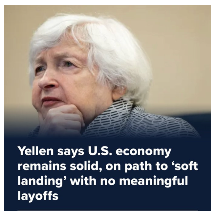 Yellen afirma que la economía de Estados Unidos sigue sólida en su camino hacia un “aterrizaje suave”.
