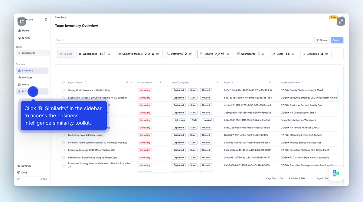 Analyze Dataset and Report Clusters Using BI Similarity