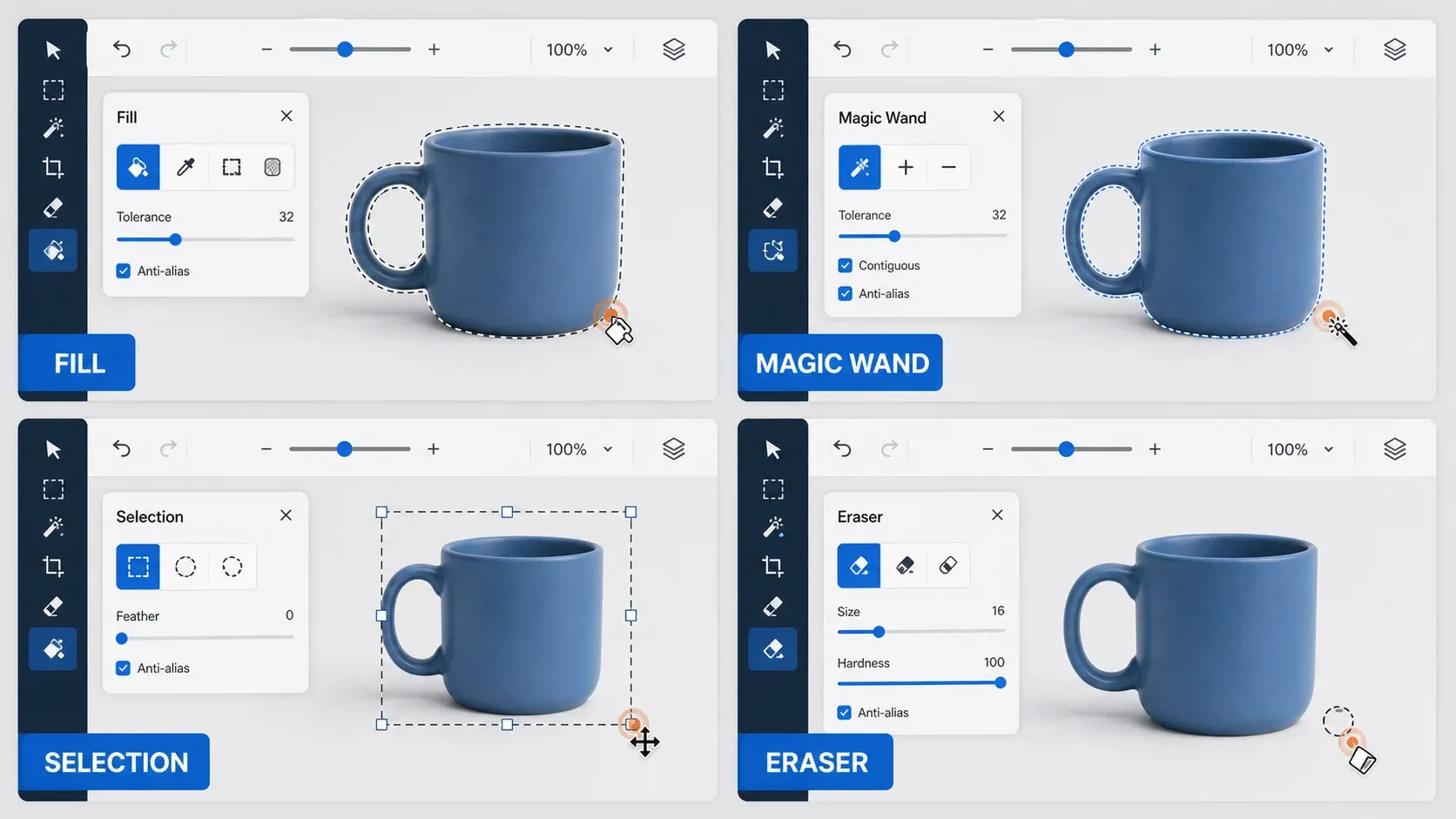 Tool chooser for removing solid, similar-color, outlined, and small background areas in Snagit