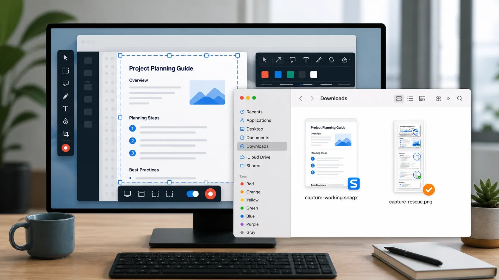 Snagit capture rescue plan with separate editable SNAGX and readable PNG copies