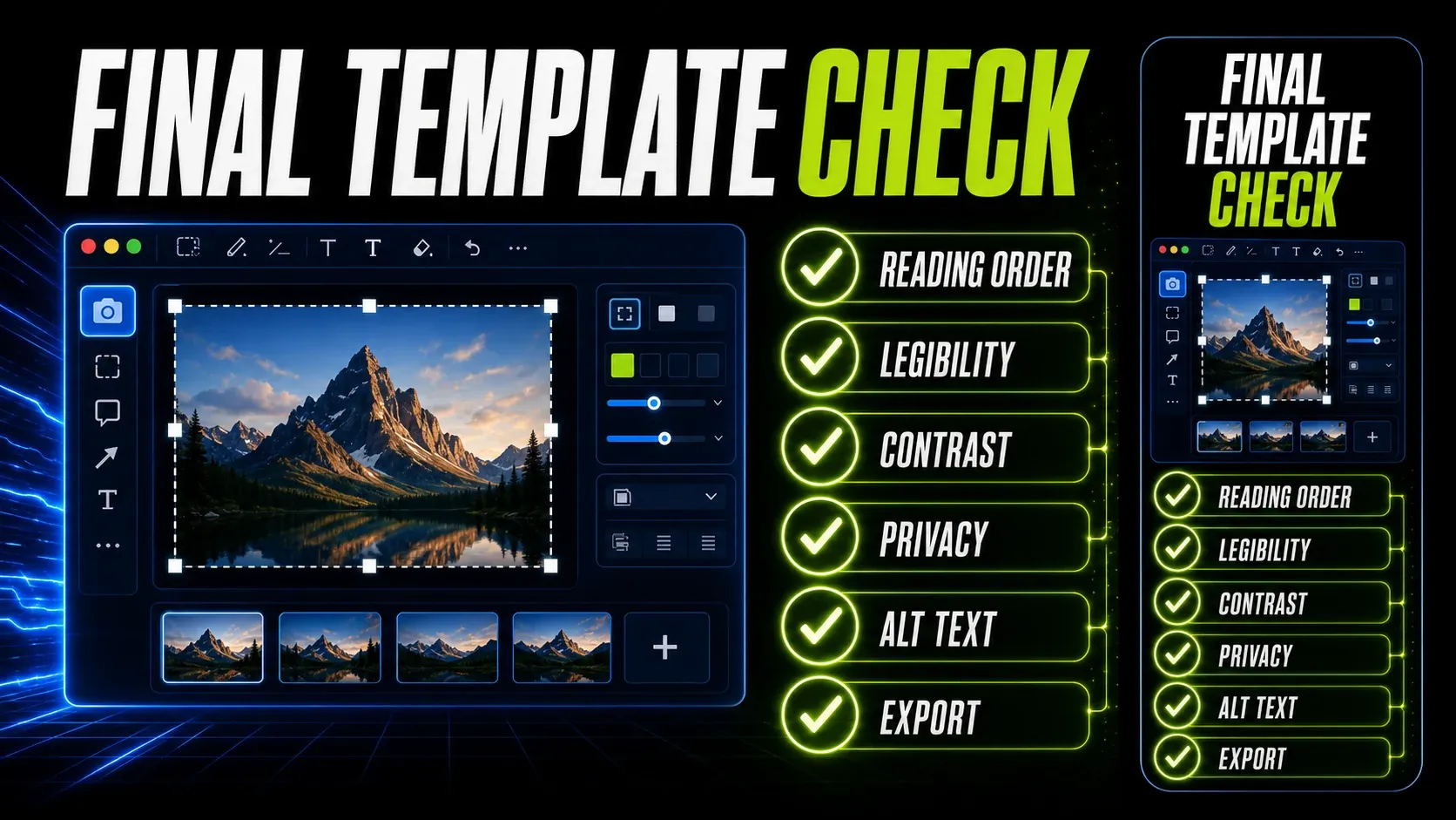 Final Snagit template quality check for reading order, legibility, contrast, privacy, alt text, and export