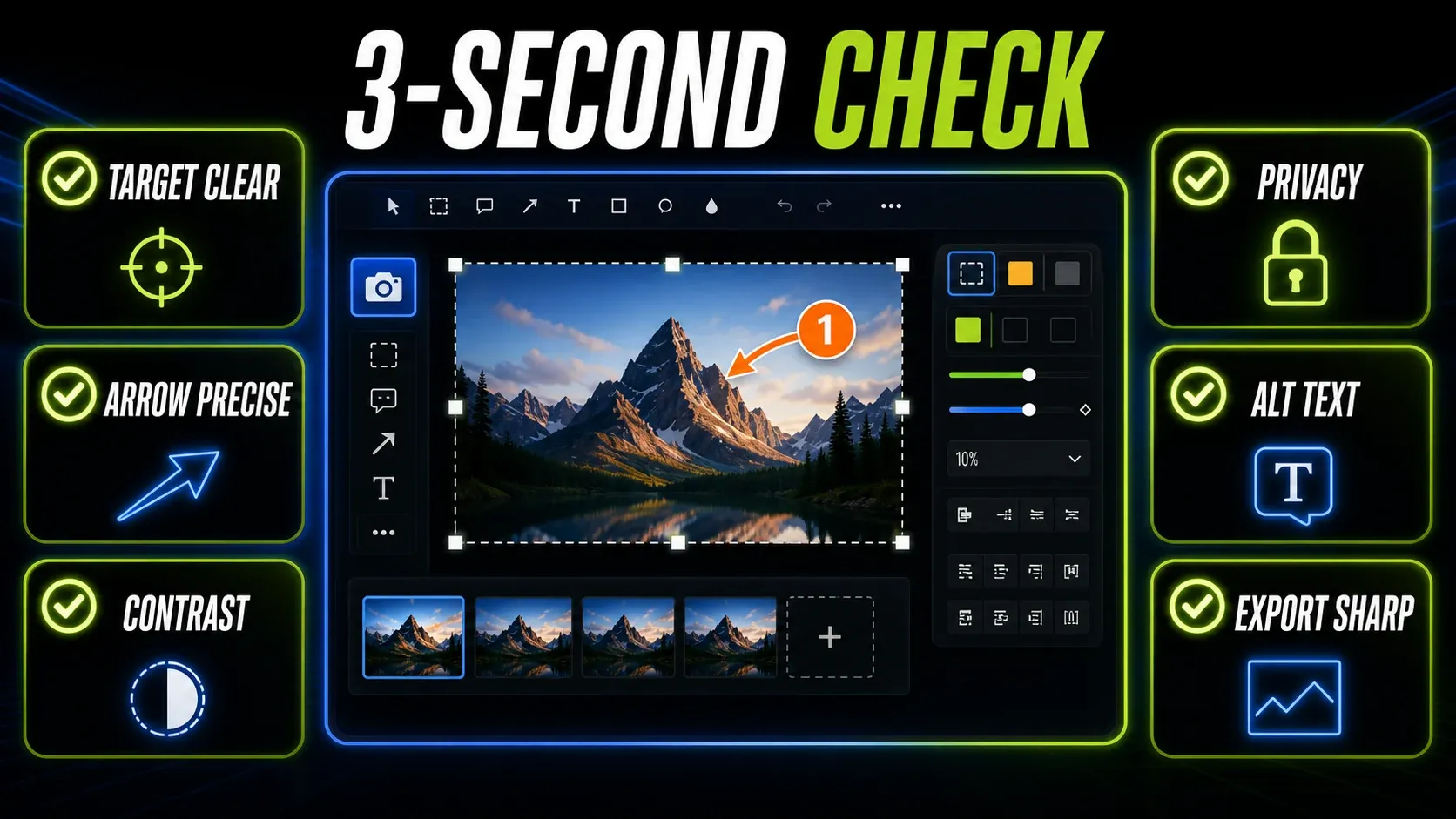 Final annotated screenshot QA for target clarity, arrow precision, contrast, privacy, alt text, and export sharpness