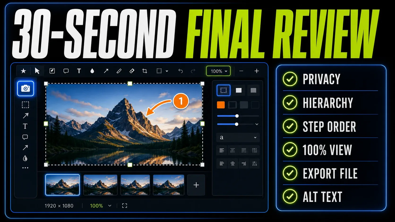 Snagit Editor final review checklist at actual size before PNG export