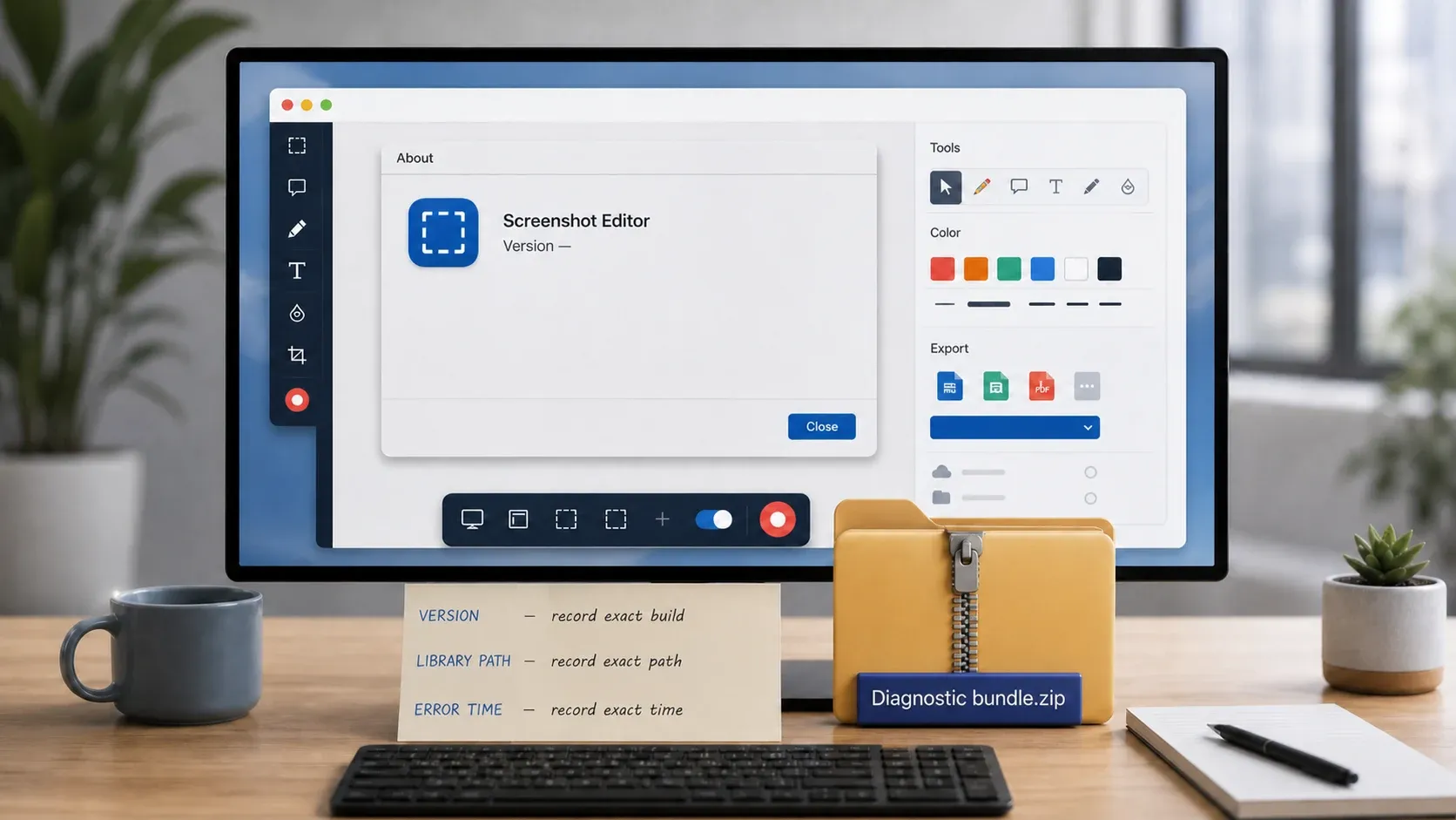 Diagnostic evidence checklist for a Snagit support request