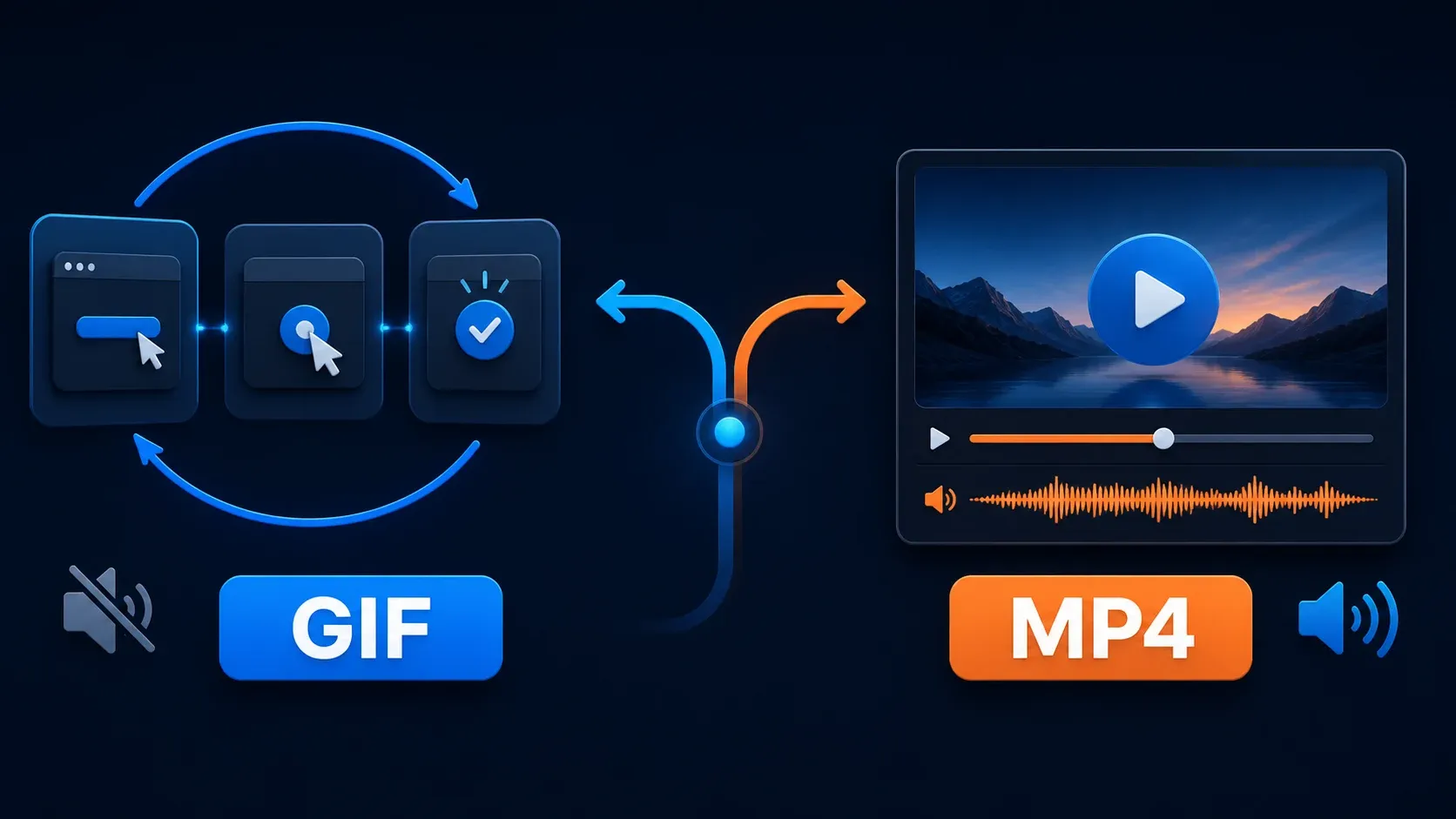 Compare a short silent GIF loop with an MP4 video that includes audio