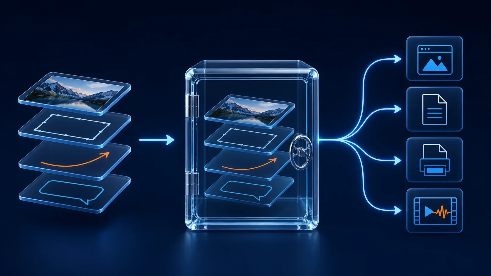 Preserve editable screenshot layers before exporting web, document, print, and video copies