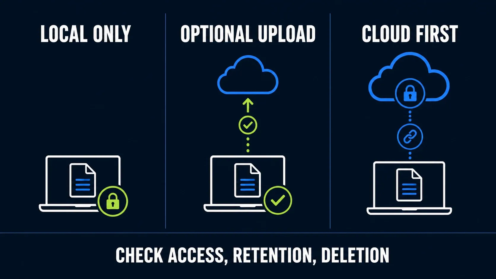 Local, optional-upload, and cloud-first screenshot privacy paths