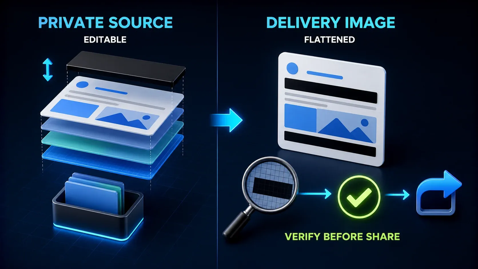Editable private screenshot source compared with a flattened verified delivery image