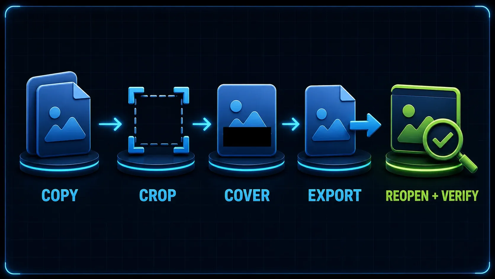 Safe screenshot redaction order to copy crop cover export reopen and verify