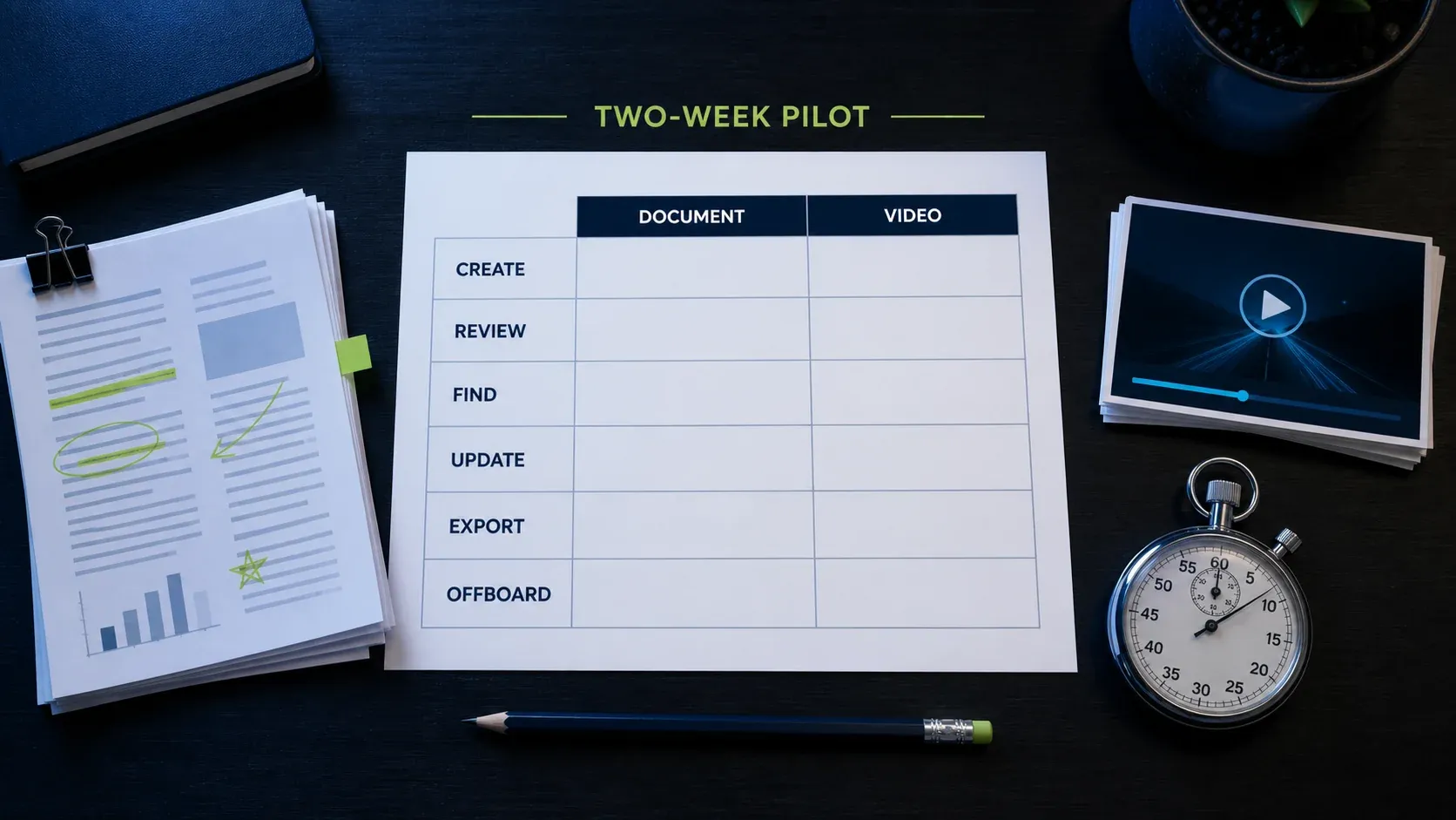 Blank two-week Snagit and Loom workflow evaluation sheet