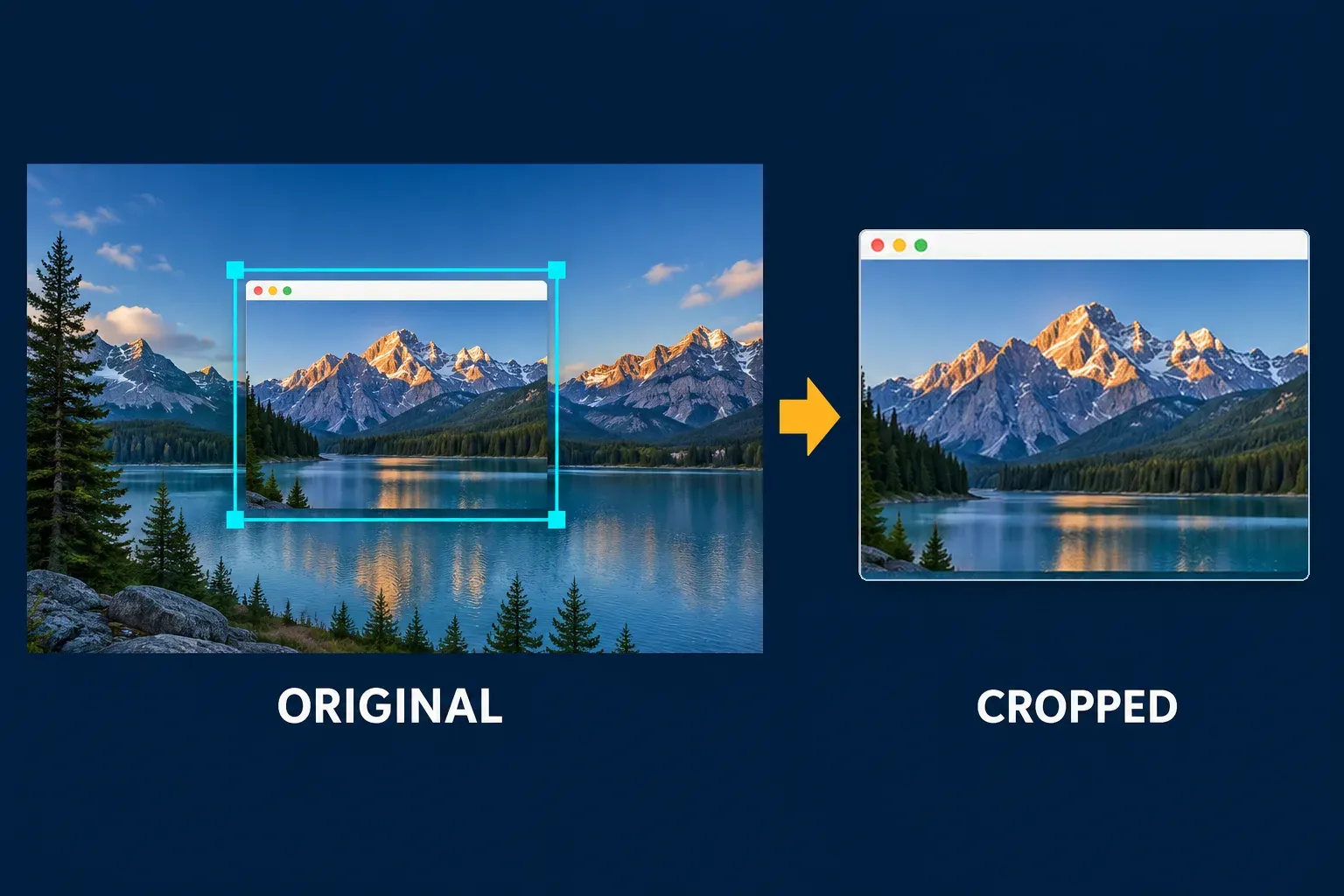 Before and after cropping a Mac screenshot to keep the useful image area