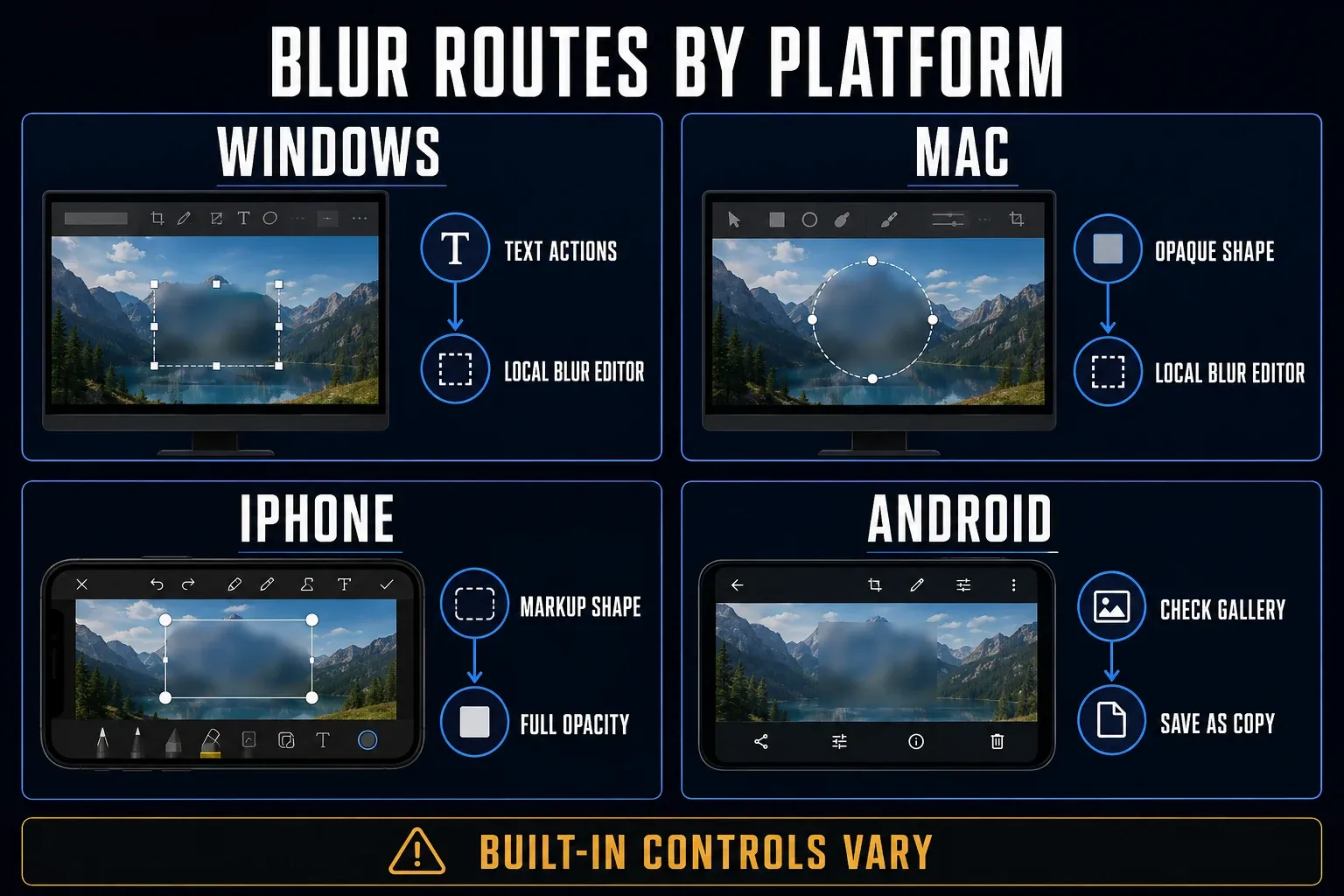 Windows and Mac screenshot blur routes using system tools ShareX CleanShot X Shottr and Snagit