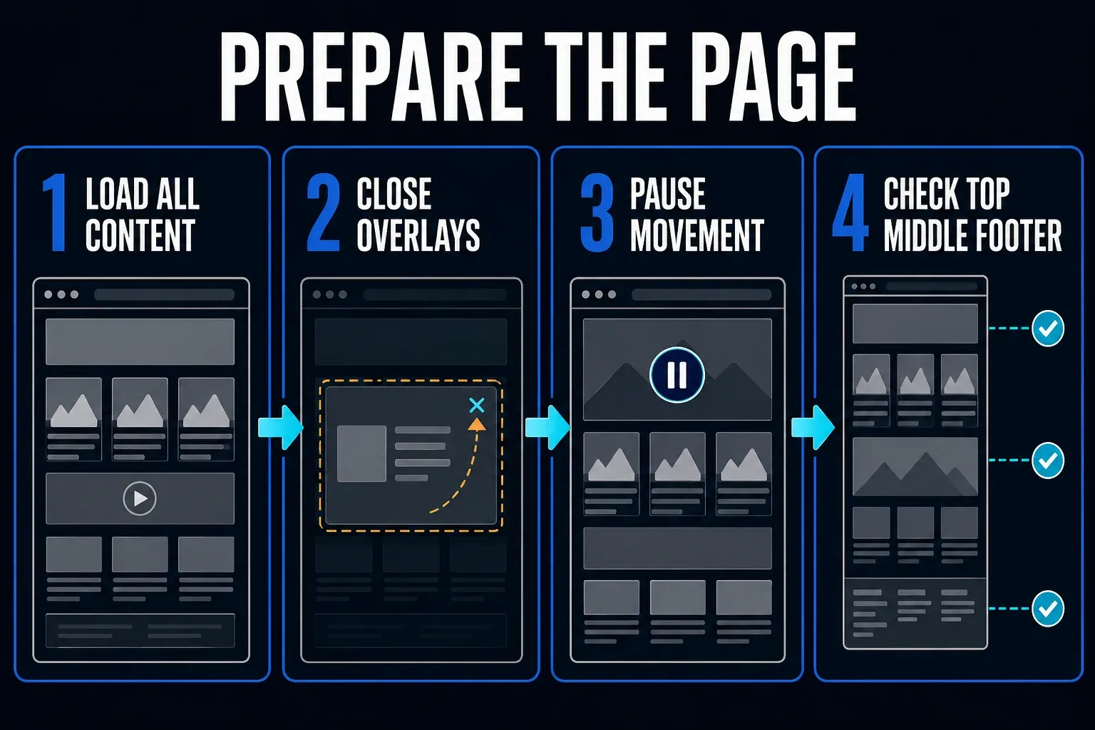 Edge full page screenshot preparation workflow for lazy loading overlays and dynamic content