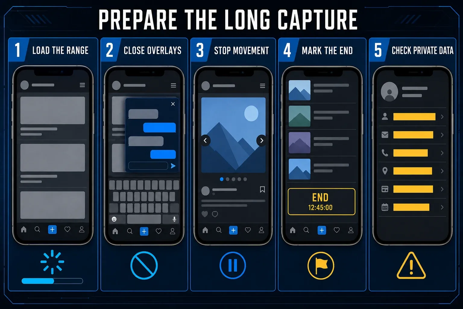 iPhone long screenshot preparation for loaded content closed overlays fixed endpoint and privacy review