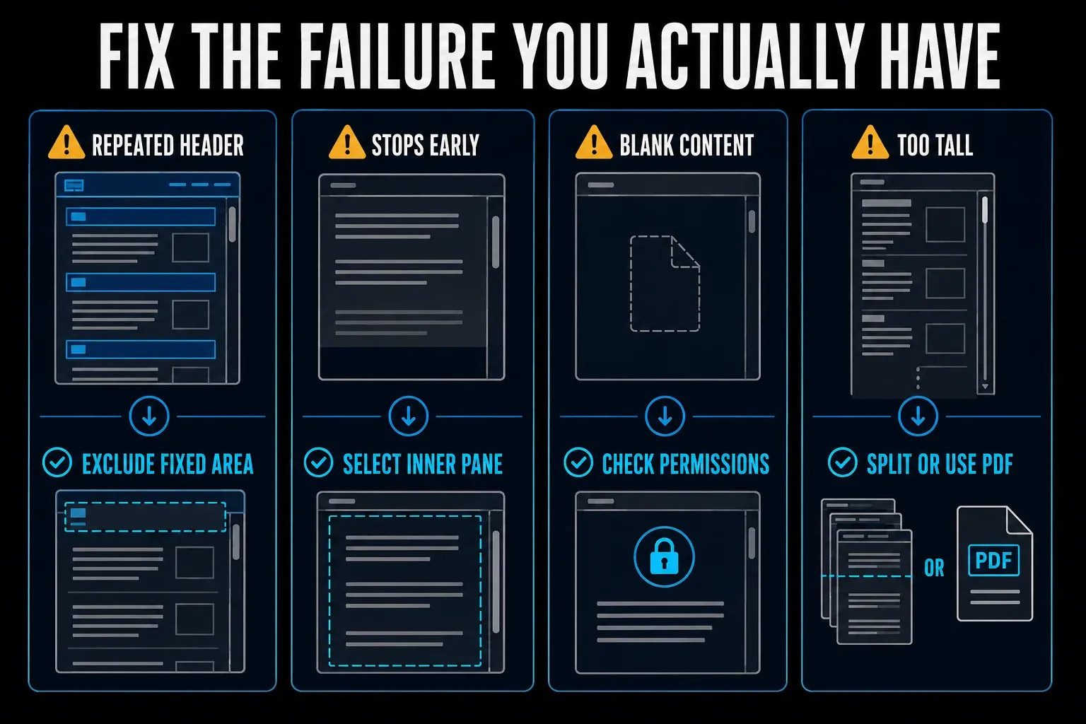 Troubleshooting map for repeated stopped blank and oversized scrolling screenshots on Mac