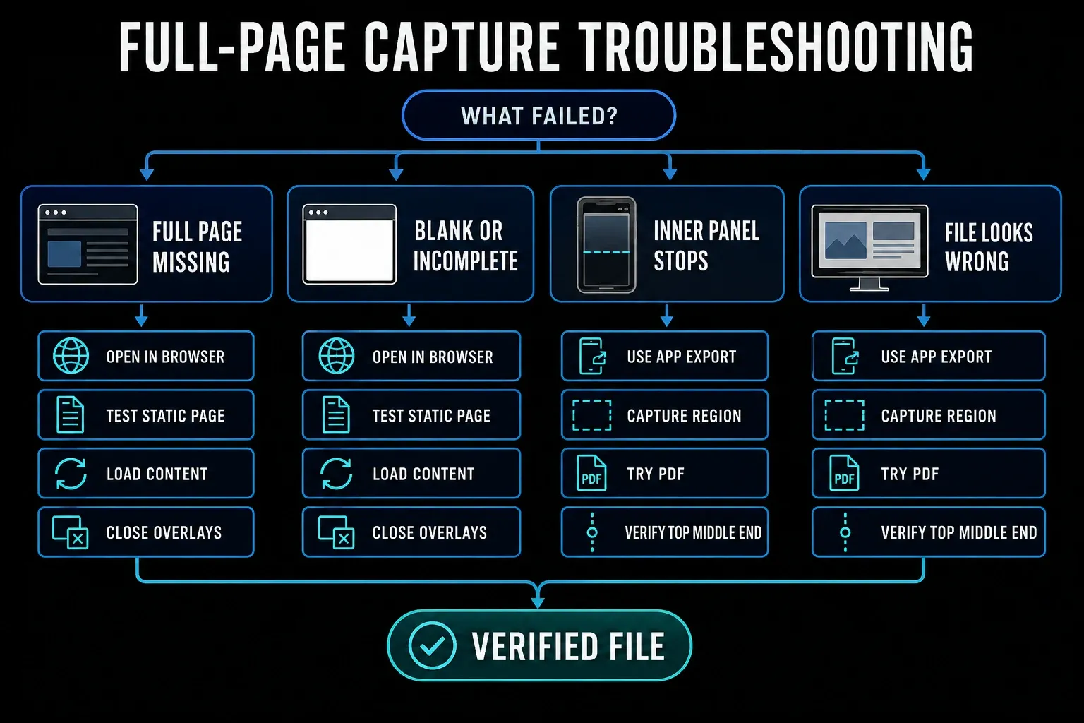 Safari full page screenshot troubleshooting map for missing controls blank areas nested scrolling and safe sharing