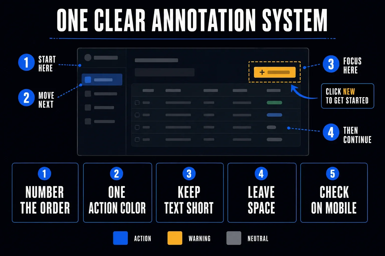 Consistent screenshot annotation system using numbered steps arrows callouts color rules and reusable styles