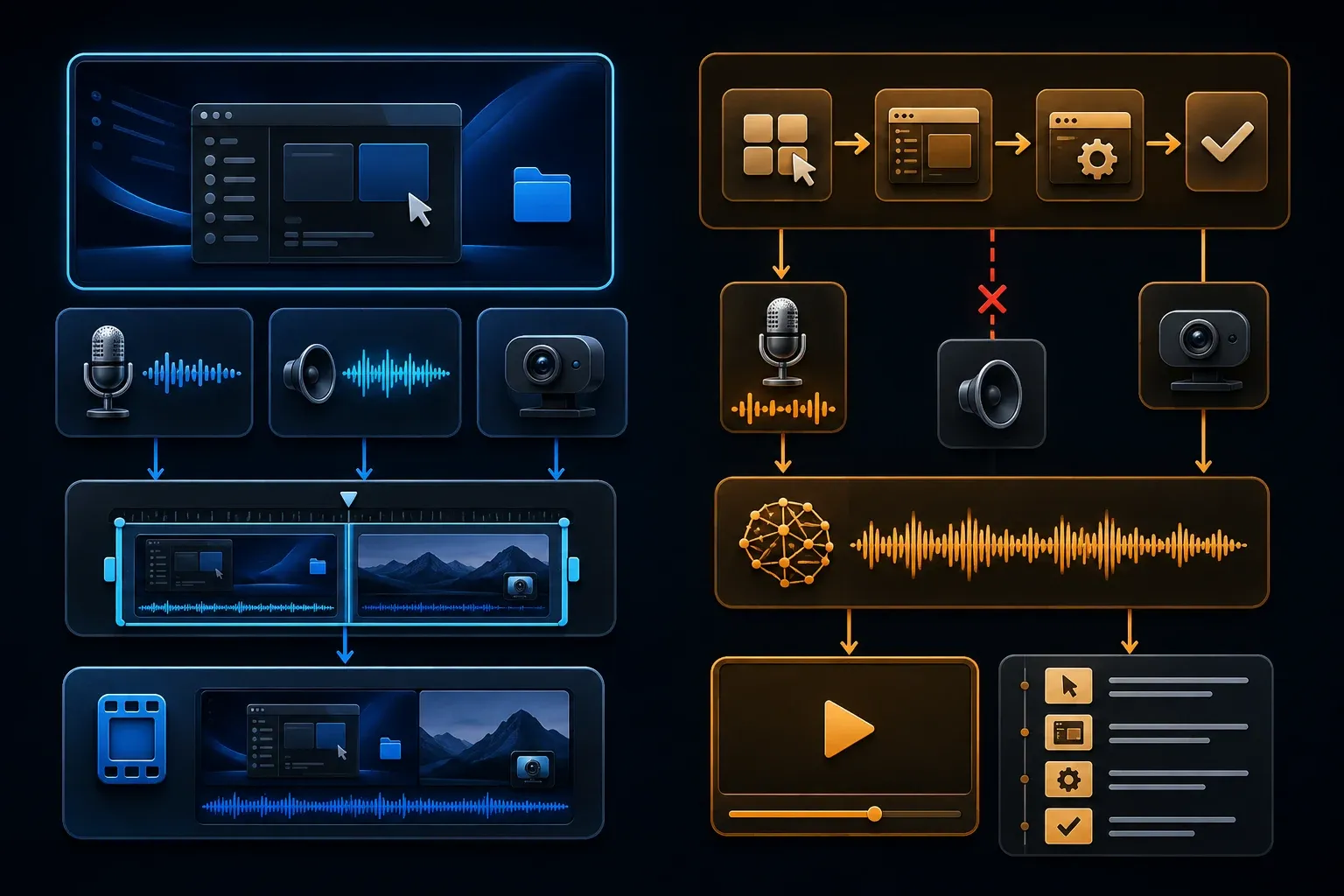 Snagit screen recording path compared with Guidde AI narration and dual video document output