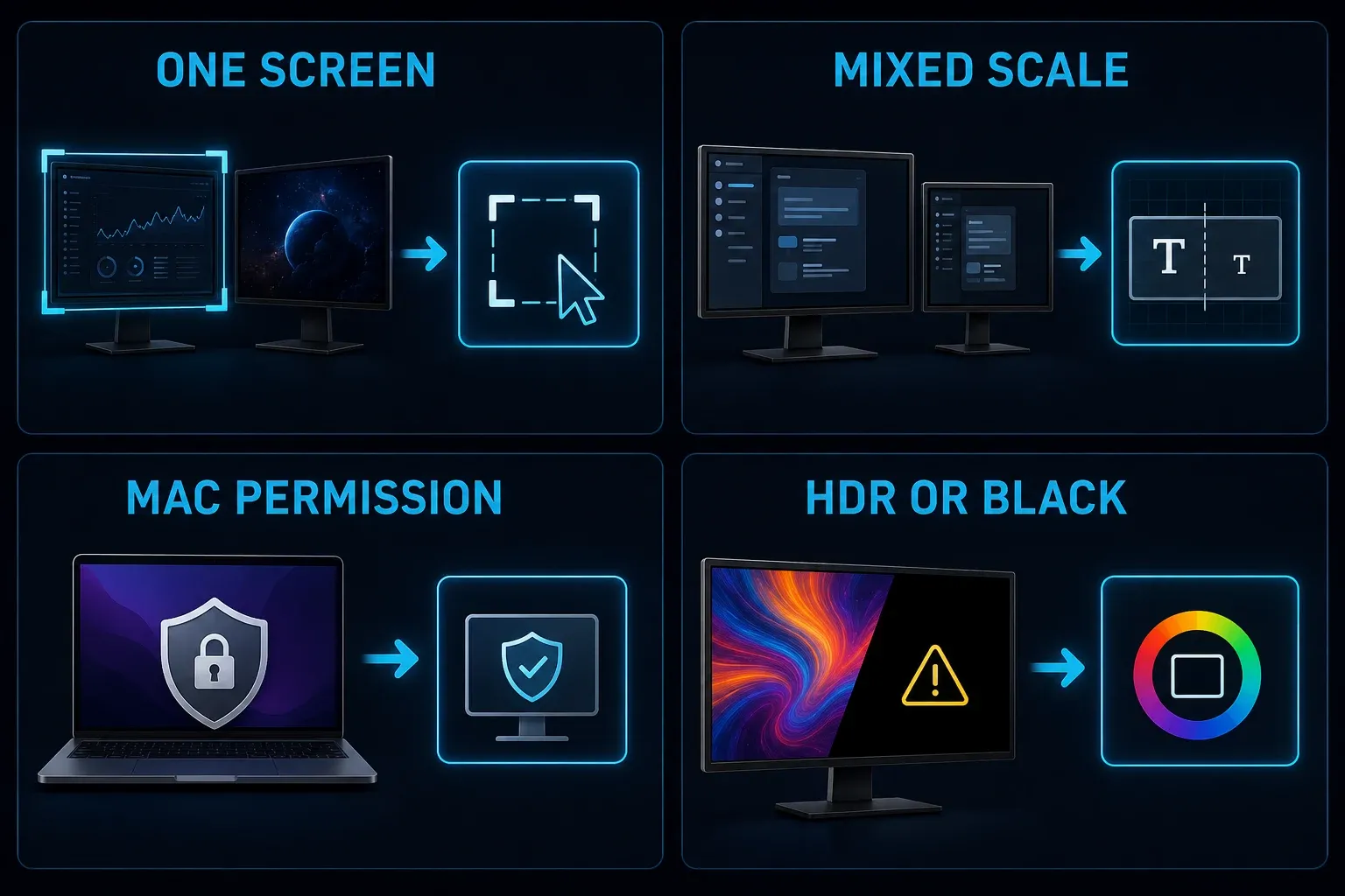 Snagit multiple monitor troubleshooting for one screen selection mixed scaling HDR Mac permissions and black output