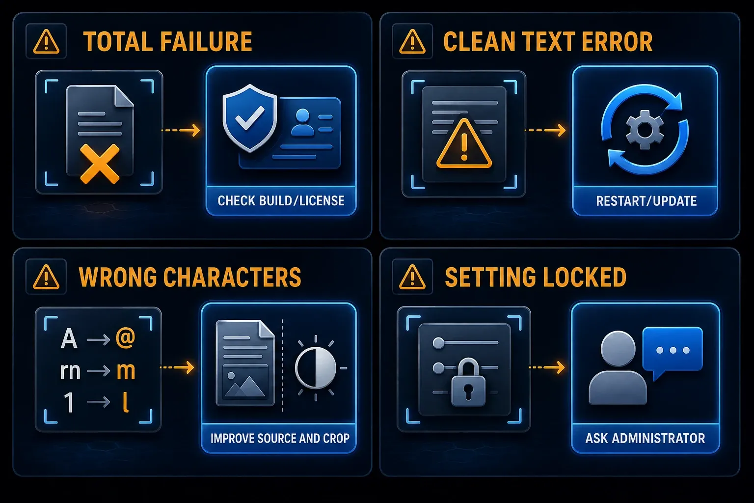 Snagit OCR troubleshooting paths for expired license total failure poor recognition slow processing and managed settings