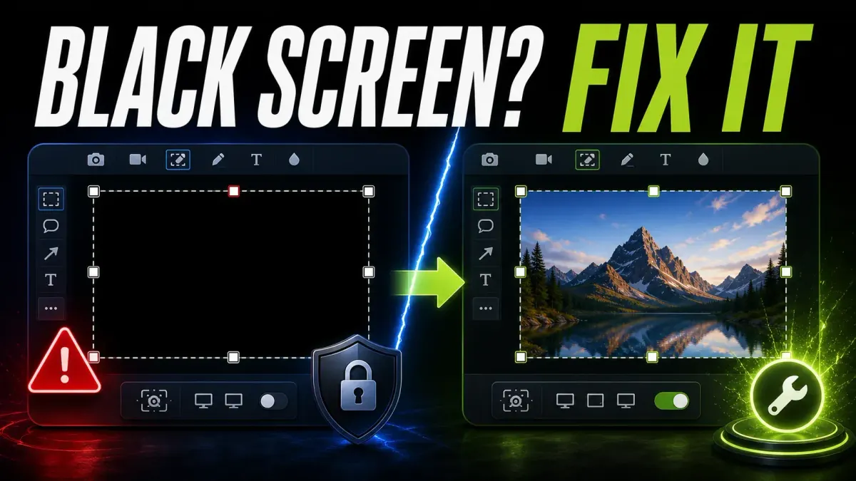 Snagit black screen capture before-and-after troubleshooting interface