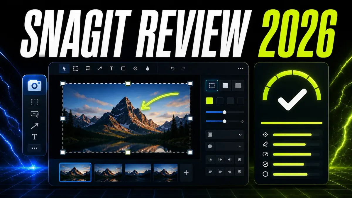 Snagit screenshot editor with a neutral 2026 review verdict checklist