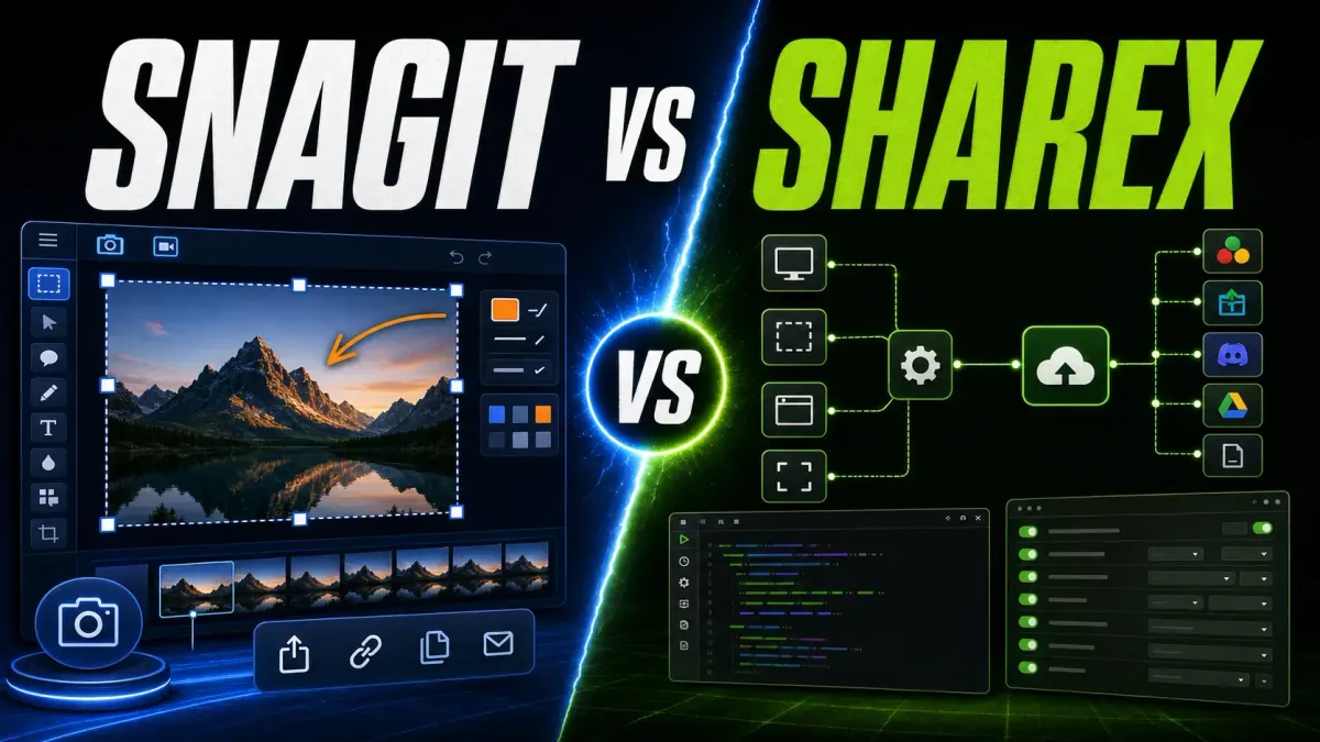 Split Snagit editor and ShareX capture automation workflow comparison