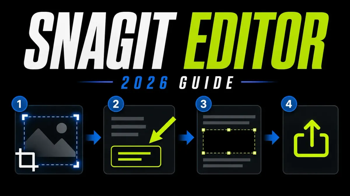 Snagit Editor 2026 workflow from crop and annotation through redaction and export
