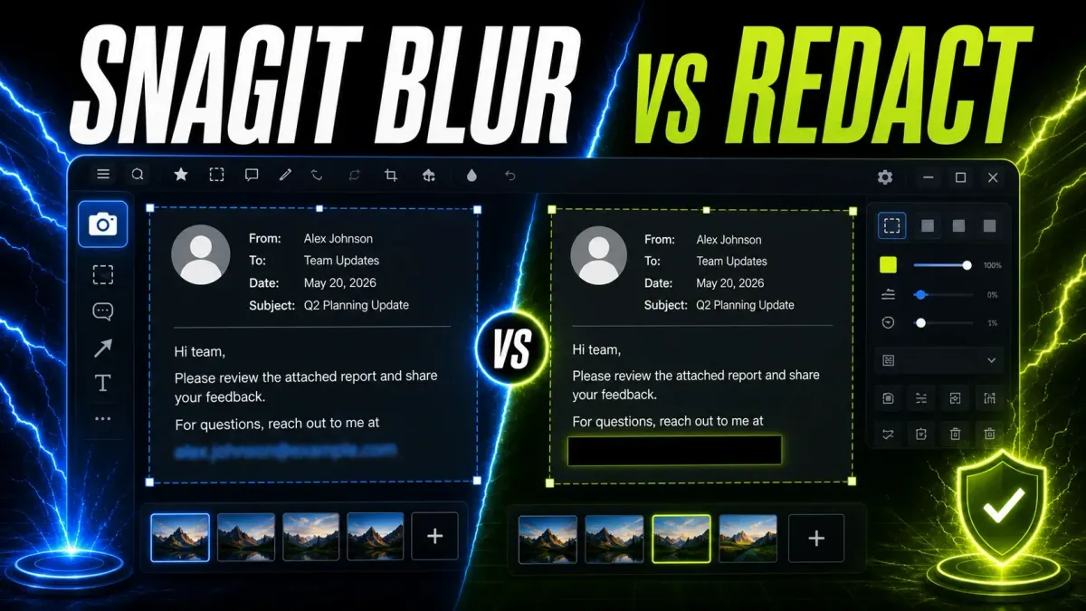 Snagit Blur versus solid redaction comparison for protecting sensitive screenshot data