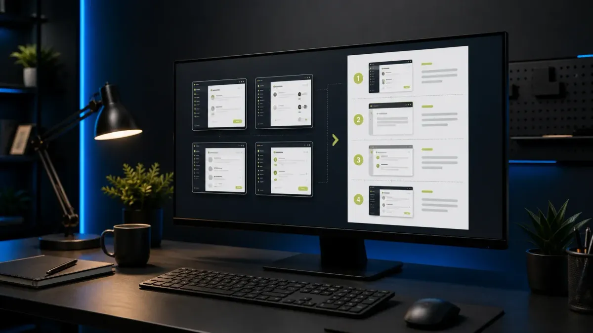Build a Snagit visual guide by arranging four prepared screenshots into one clear numbered template
