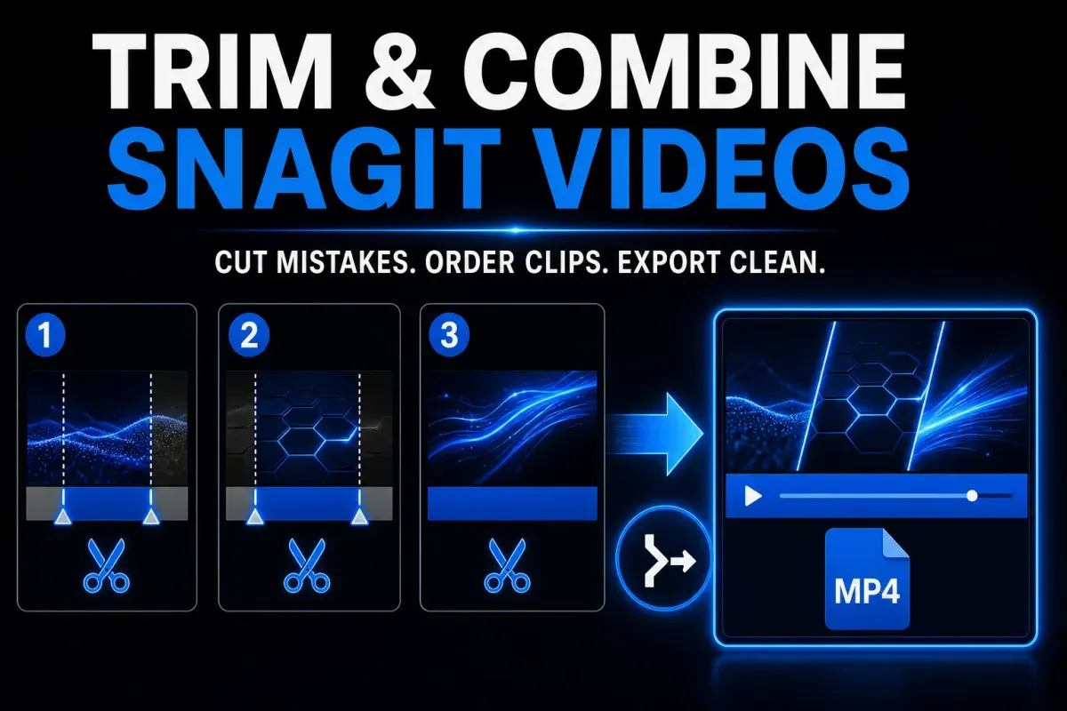 Snagit video clips trimmed and combined into one clear sequence