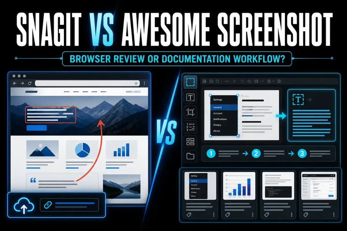 Snagit and Awesome Screenshot compared for browser capture and documentation workflows