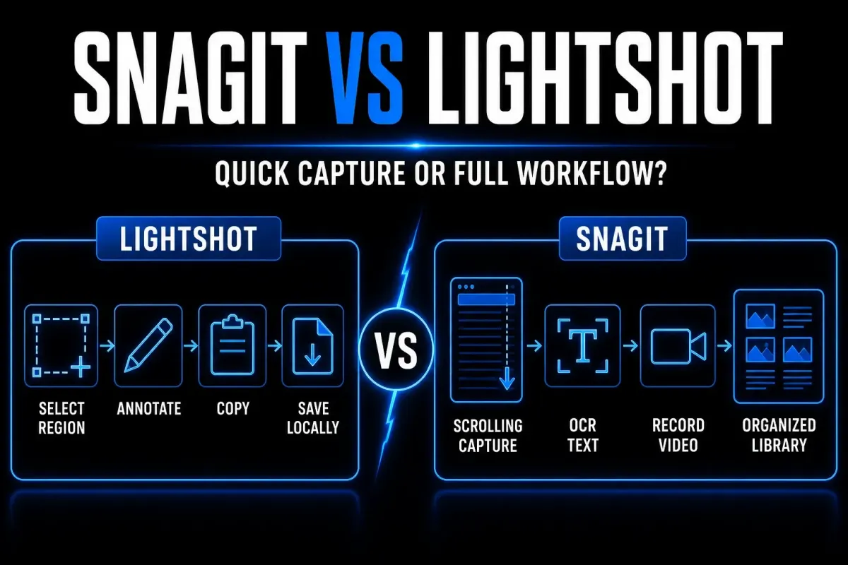 Snagit and Lightshot compared for quick capture and documentation workflows