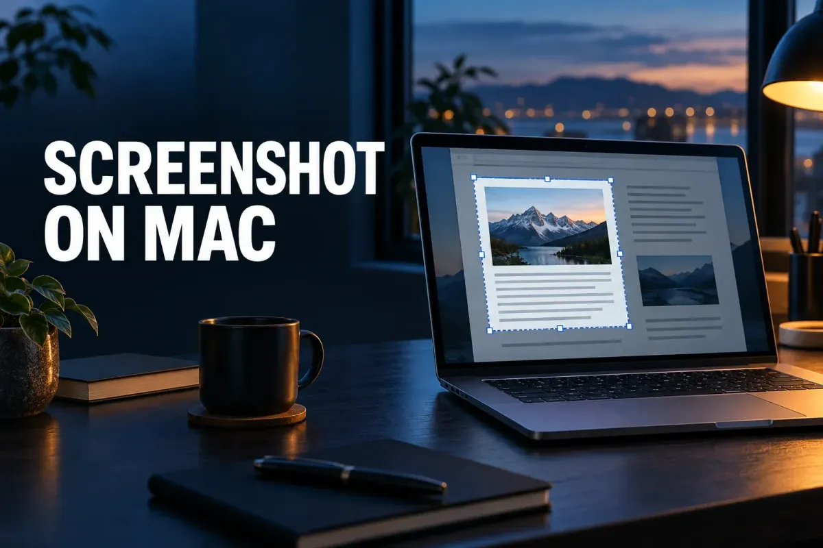 Mac laptop with a rectangular screen area selected for a screenshot