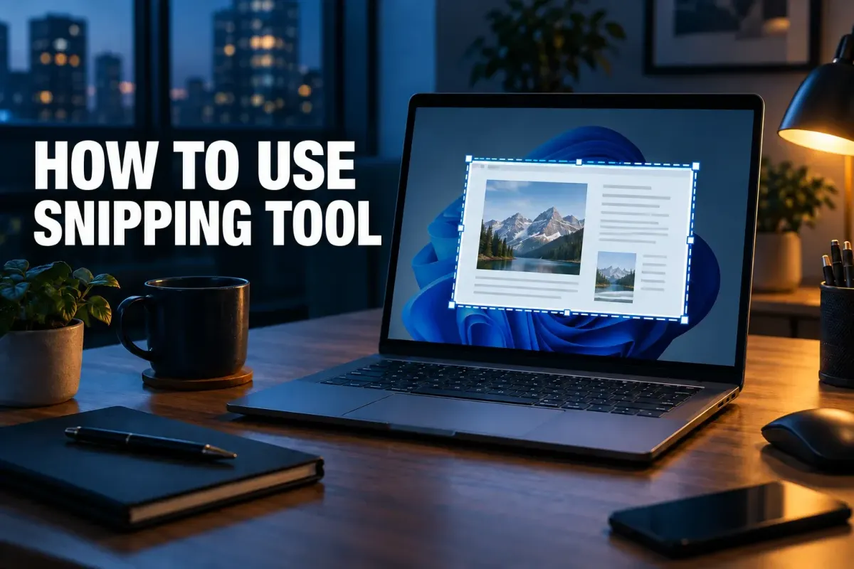 Windows 11 Snipping Tool selected screenshot area on a laptop screen